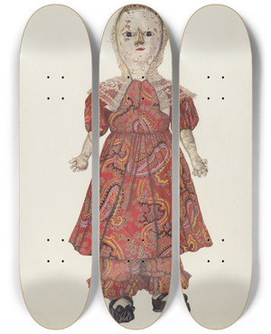 Triptych art skateboard deck of Molly Bodenstein Doll by Molly Bodenstein