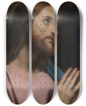 Triptych art skateboard deck of Ary Scheffer Head Of Christ by Ary Scheffer (1795-1858)