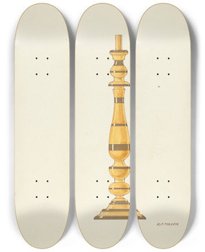 Triptych art skateboard deck of Randolph F Miller Candlestick by Randolph F Miller