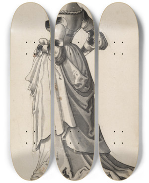 Triptych art skateboard deck of Carl Von Aegeri Stehende Dame Im Profil by Carl Von Aegeri (1510-1562)