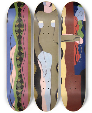 Triptych art skateboard deck of Georges Valmier Nude With A Flower by Georges Valmier (1885-1937)