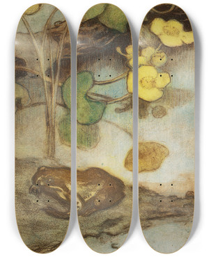 Triptych art skateboard deck of Eero Jrnefelt Frog With Marsh Marigold by Eero Jarnefelt (1863-1937)