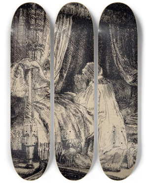 Triptych art skateboard deck of Rembrandt Van Rijn David In Prayer_1 by Rembrandt Van Rijn (1606-1669)