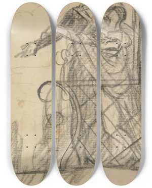 Triptych art skateboard deck of Benjamin Robert Haydon Study Of Two Figures On A Balcony by Benjamin Robert Haydon (1786-1846)