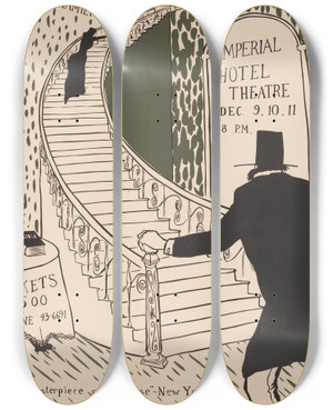 Triptych art skateboard deck of Michael Biddle Gaslight by Michael Biddle (1934-2013)