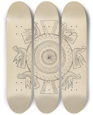 Triptych art skateboard deck of William Hoffman Cut Tin Candle Holder by William Hoffman