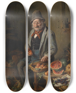 Triptych art skateboard deck of Hermann Kern Der Obsthndler by Hermann Kern (1838-1912)