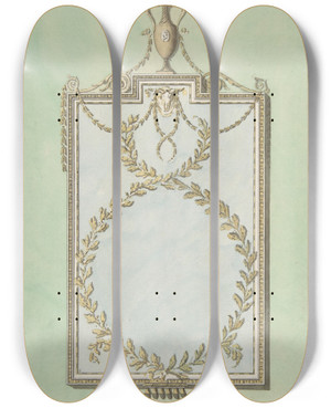 Triptych art skateboard deck of John Yenn Design For A Mirror Surmounted By A Vase by John Yenn (1750-1821)