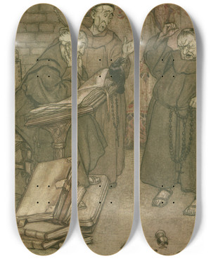 Triptych art skateboard deck of Arthur Rackham If Anyone Lied Or If Anyone Swore by Arthur Rackham (1867-1939)