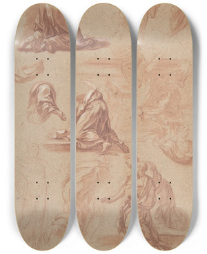 Triptych art skateboard deck of Marco Benefial Figural Studies by Marco Benefial (1684-1764)