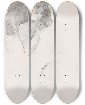 Triptych art skateboard deck of Signe Scheel Kvinneportrett_2 by Signe Scheel (1860-1942)
