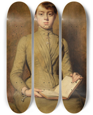 Triptych art skateboard deck of Anton Katzer Woman Reading by Anton Katzer (1861-1940)