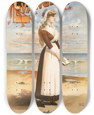 Triptych art skateboard deck of Strobridge Co Lith Rices Beautiful Evangeline_2 by Strobridge Co Lith (1847)