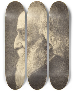 Triptych art skateboard deck of Alphonse Legros Selfportrait 13Th Plate_2 by Alphonse Legros (1837-1911)