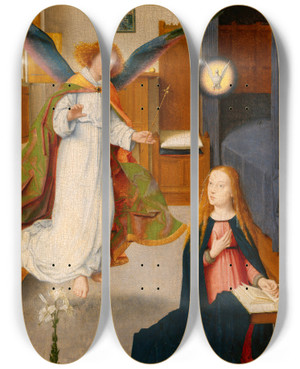 Triptych art skateboard deck of Gerard David The Annunciation_2 by Gerard David (1460-1523)
