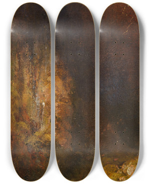 Triptych art skateboard deck of Carl Spitzweg Wanderer In Der Gebirgsschlucht Bei Gewitter by Carl Spitzweg (1808-1880)