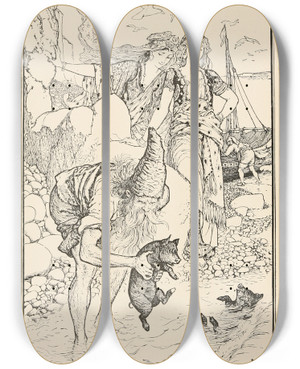 Triptych art skateboard deck of Henry Justice Ford The Dervish Drowning The Pigs_2 by Henry Justice Ford (1860-1941)