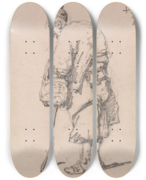 Triptych art skateboard deck of George Chinnery Old Man Leaning On A Stick by George Chinnery (1774-1852)
