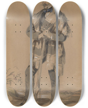 Triptych art skateboard deck of Friedrich Carl Von Scheidlin Man With A Rifle by Friedrich Carl Von Scheidlin (1822-1913)