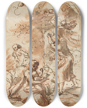 Triptych art skateboard deck of Correggio Study For The Madonna Della Scodella Recto by Correggio (1489-1534)