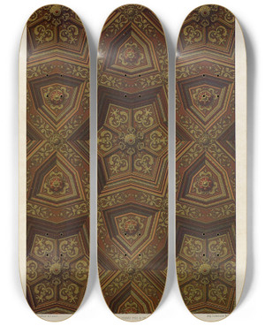 Triptych art skateboard deck of Auguste Racinet Renaissance 13 by Auguste Racinet (1825-1893)