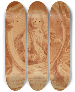 Triptych art skateboard deck of Marco Benefial Selfportrait by Marco Benefial (1684-1764)