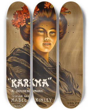 Triptych art skateboard deck of Donaldson Lith Co Karama by Donaldson Lith Co (1863)