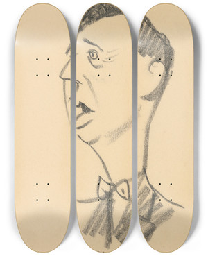 Triptych art skateboard deck of Henry Major Ruben Goldberg by Henry Major (1889-1948)
