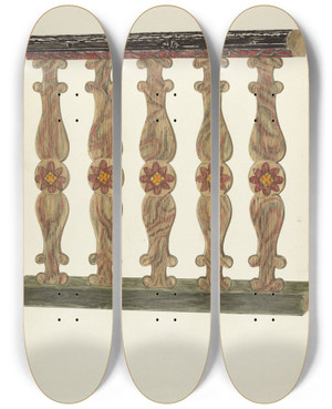 Triptych art skateboard deck of Albert Pratt Choir Rail by Albert Pratt