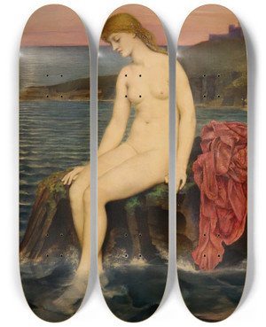 Triptych art skateboard deck of Evelyn De Morgan La Sirenetta by Evelyn De Morgan (1855-1919)