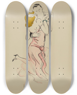 Triptych art skateboard deck of Georges Goursat Sem Couple Dansant by Georges Goursat (Sem) (1863-1934)