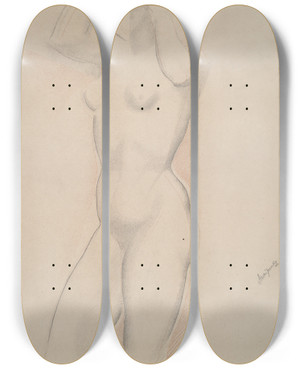 Triptych art skateboard deck of Alexander Archipenko Standingnude by Alexander Archipenko (1887-1964)