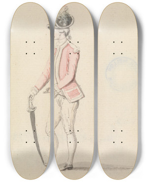 Triptych art skateboard deck of James Roberts Officer With Cockade And Sword by James Roberts
