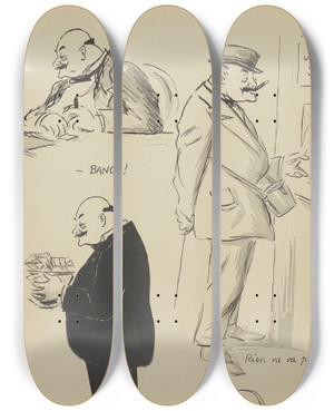 Triptych art skateboard deck of Georges Goursat Sem Remember by Georges Goursat (Sem) (1863-1934)