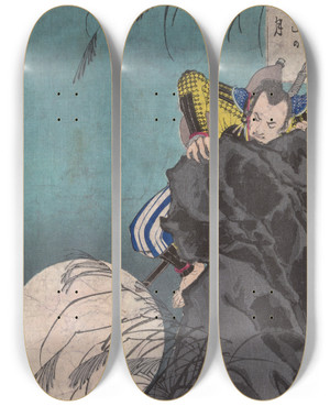 Triptych art skateboard deck of Tsukioka Yoshitoshi Inabayama No Tsuki_2 by Tsukioka Yoshitoshi (1839-1892)