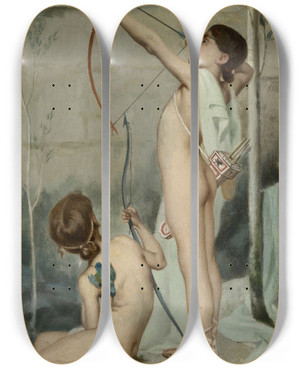 Triptych art skateboard deck of Fernand Pelez Archers by Fernand Pelez (1843-1913)
