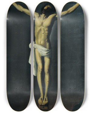 Triptych art skateboard deck of Francisco De Zurbarn Christ Crucified by Francisco de Zurbarn (1598-1664)