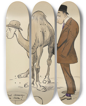 Triptych art skateboard deck of Georges Goursat Sem Quel Chameau Ce Sem by Georges Goursat (Sem) (1863-1934)