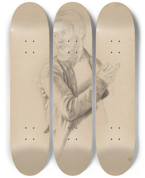 Triptych art skateboard deck of Adolph Tidemand Bearded Young Man by Adolph Tidemand (1814-1876)