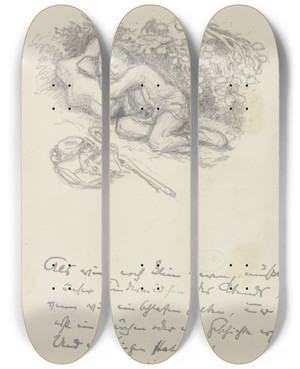 Triptych art skateboard deck of Rudolf Gudden A Resting Boy by Rudolf Gudden (1863-1935)
