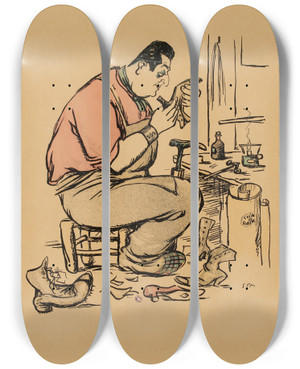 Triptych art skateboard deck of Georges Goursat Sem Le Cordonnier by Georges Goursat (Sem) (1863-1934)