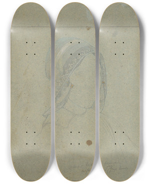 Triptych art skateboard deck of Jan Veth Jonge Vrouw Met Kap by Jan Veth (1864-1925)