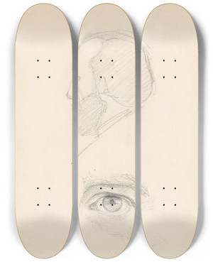 Triptych art skateboard deck of Adolph Tidemand Mannshode Ye by Adolph Tidemand (1814-1876)