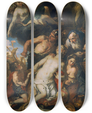 Triptych art skateboard deck of Johann Michael Rottmayr Die Opferung Iphigeniens by Johann Michael Rottmayr (1654-1654)