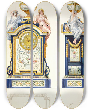 Triptych art skateboard deck of Lilly Walther Portselankell by Lilly Walther (1866-1946)