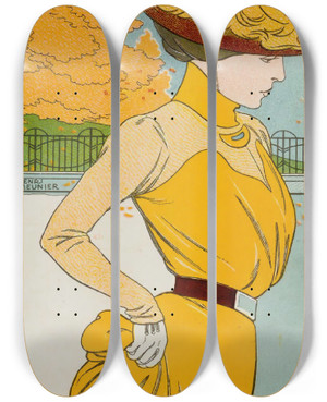 Triptych art skateboard deck of Georges Meunier Taking A Walk by Georges Meunier (1869-1942)