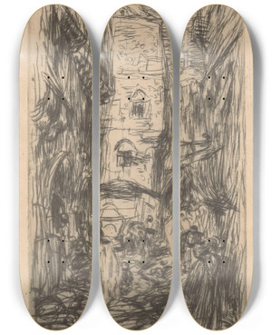 Triptych art skateboard deck of Marius Bauer Straat In Constantinopel_1 by Marius Bauer (1867-1932)