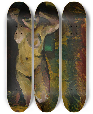 Triptych art skateboard deck of Valle Rosenberg The Nude by Valle Rosenberg (1891-1919)