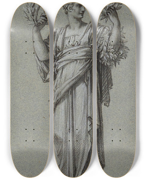 Triptych art skateboard deck of Pierrepaul Prudhon Les Honneurs by Pierre-Paul Prud'hon (1758-1823)