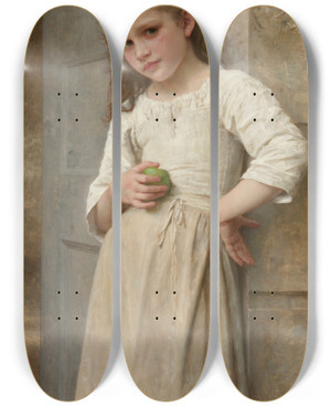 Triptych art skateboard deck of William Bouguereau Yvonne Sur Le Pas De La Porte by William Bouguereau (1825-1905)
